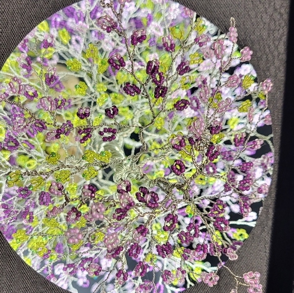 Beaded Bonsai Wire Tree, Pink, Purple, Green Wisteria on Driftwood - Picture 8 of 16